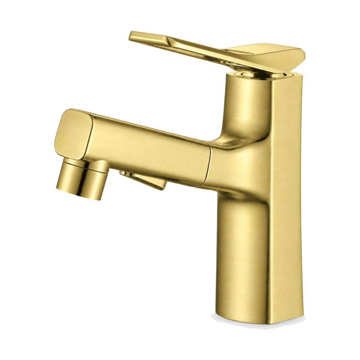 Matte black single hole bathroom faucet with pull-out spray head, tapered square body and open frame lever — SANIKB DL-01 136-LSJ