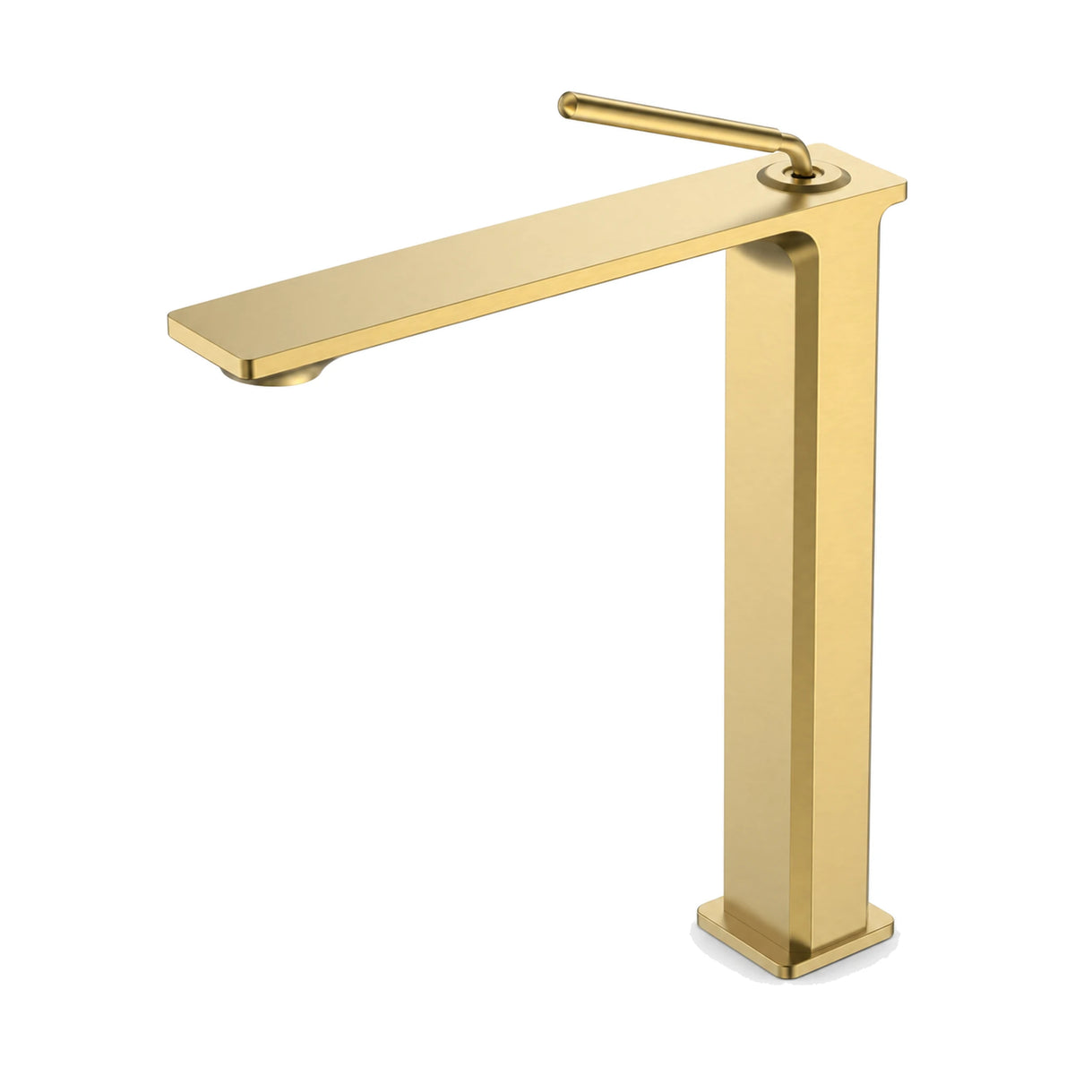 Matte black rectangular column bathroom faucet with wide flat plate spout on top and thin rod pin lever, tall vessel height — SANIKB DL-01 632-LSJ