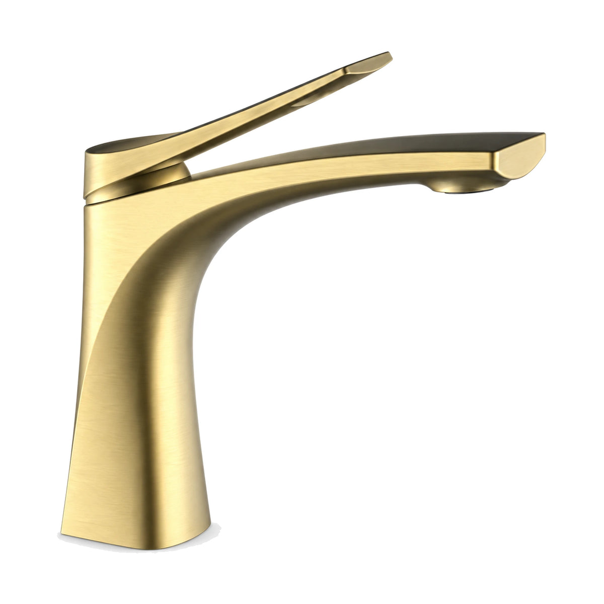 Matte black sculpted bathroom faucet with body flaring at the base and arcing into a flat tapered spout — SANIKB DL-01 117-LSJ