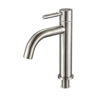 Brushed nickel cold water bathroom faucet with round tube spout curving down and pin lever — SANIKB DL-02 307-NY