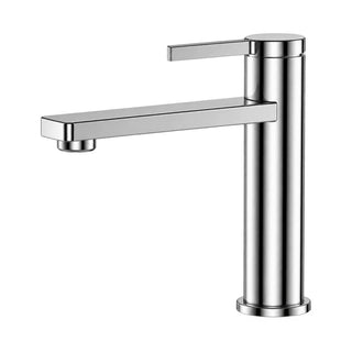 Chrome single hole bathroom faucet with round body, thin flat top lever and long flat rectangular spout — SANIKB B068 01 01 1