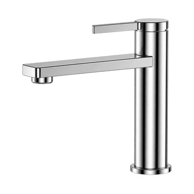 Chrome single hole bathroom faucet with round body, thin flat top lever and long flat rectangular spout — SANIKB B068 01 01 1