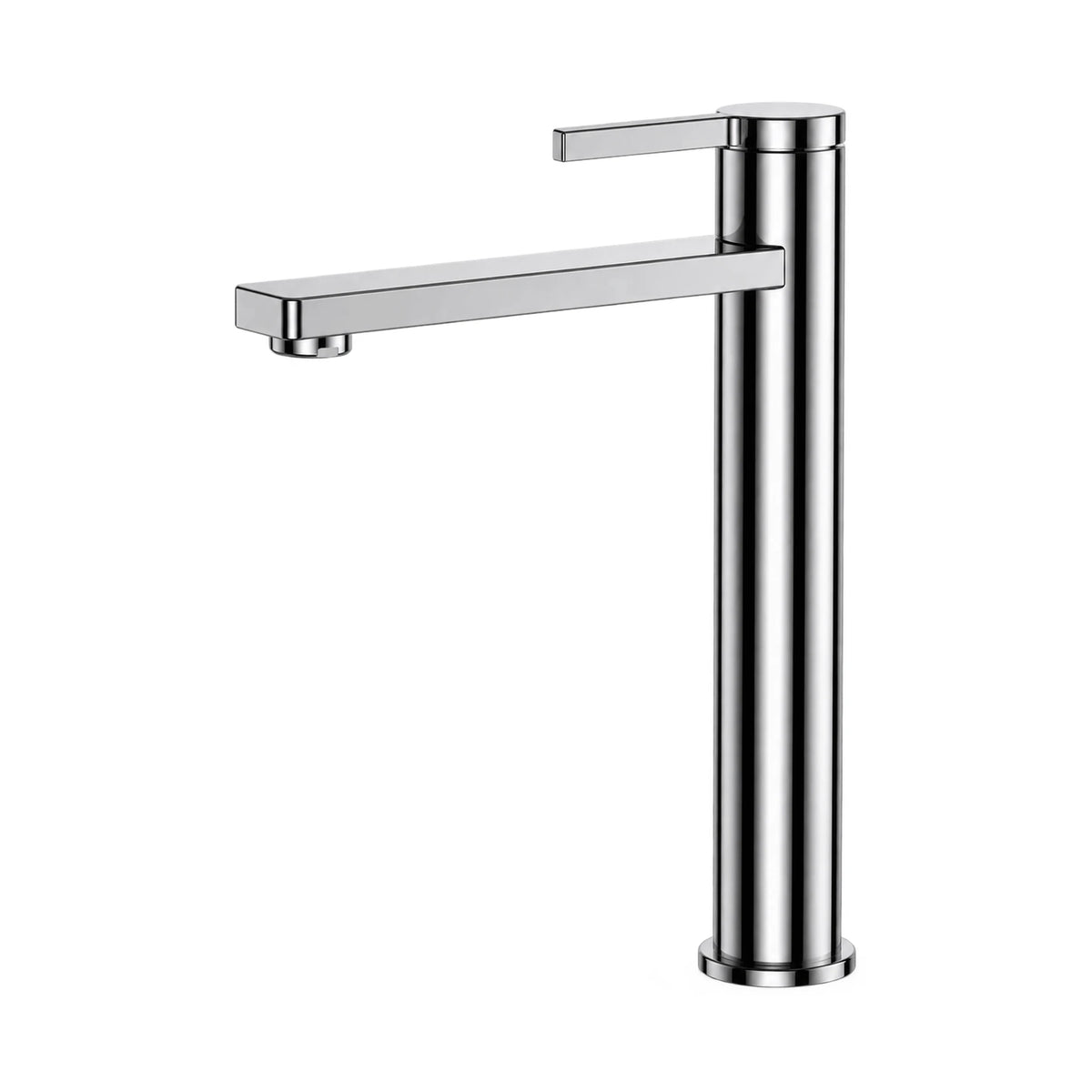Chrome single hole bathroom faucet with round body, thin flat top lever and long flat rectangular spout, tall vessel height — SANIKB B068 02 01 1