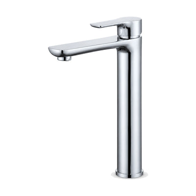 Chrome tall round single hole bathroom faucet with flat blade lever and flat angular spout with rounded tip — SANIKB DL-01 069-CP