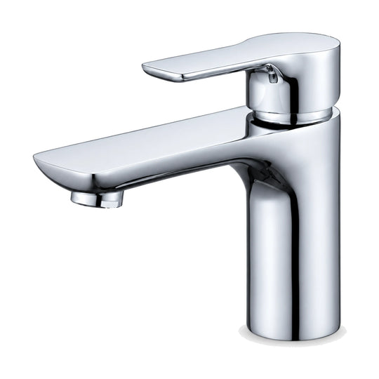 Chrome standard height round body bathroom faucet with flat blade lever and flared angular spout — SANIKB DL-01 070-CP