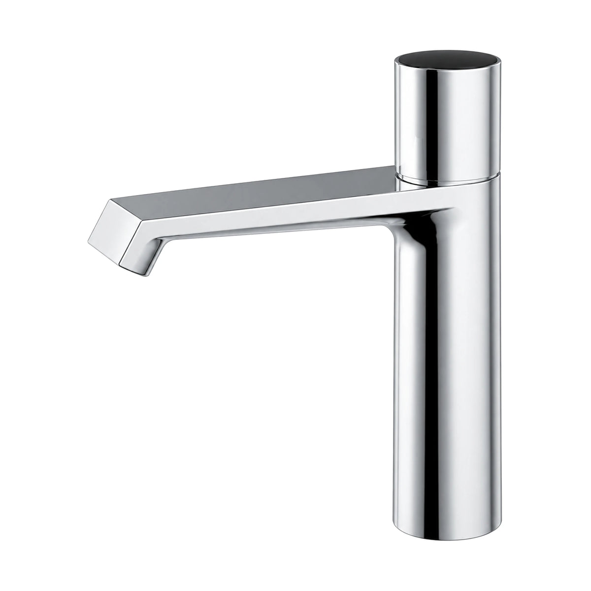 Chrome — Matte black tall slim round bathroom faucet with knurled cap handle and angled flat spout — SANIKB DL-01 121-CP