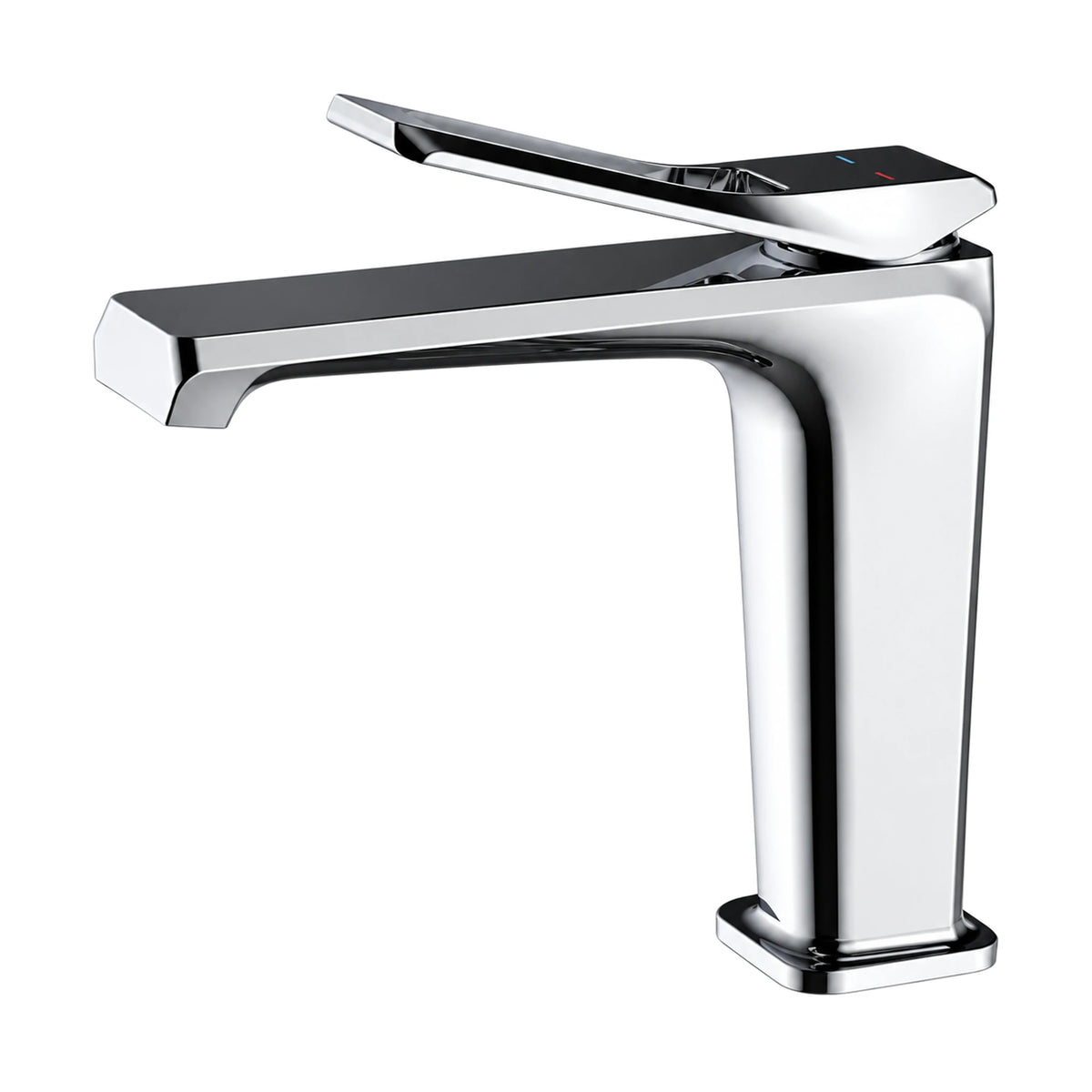 Chrome — Matte black tapered square body bathroom faucet with open rectangular frame lever and flat angular spout — SANIKB DL-01 134-CP