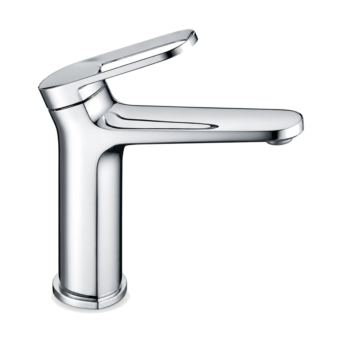 Chrome — Matte black round column bathroom faucet with hollow oval loop lever and long flat horizontal spout — SANIKB DL-01 629-CP