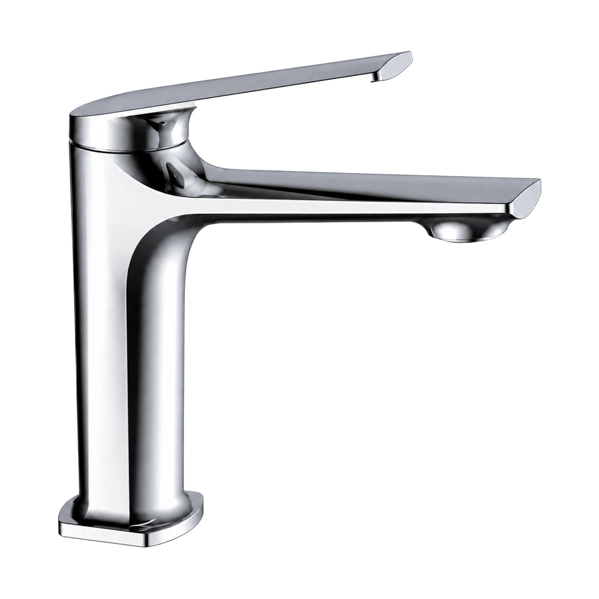 Chrome — Matte black tall square-edged column bathroom faucet with long flat spout and thin flat top lever — SANIKB DL-01 119-CP