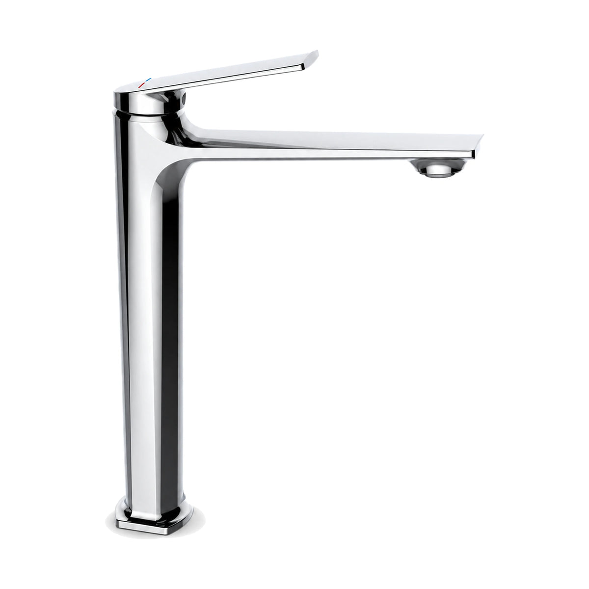Chrome — Matte black tall square-edged column bathroom faucet with long flat spout and thin flat top lever — SANIKB DL-01 118-CP