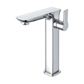 Chrome tall square column bathroom faucet with wide angular flat spout and lever on a round side hub — SANIKB DL-01 042-CP