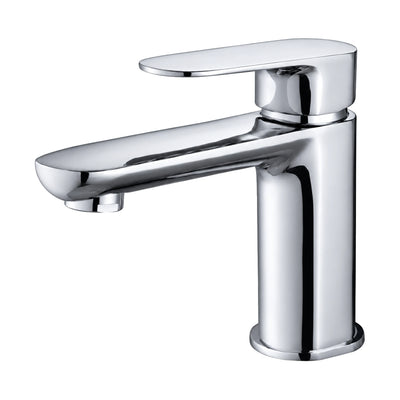 Chrome rounded-rectangle column bathroom faucet with flat round-tipped spout and oval paddle lever — SANIKB DL-01 047-CP