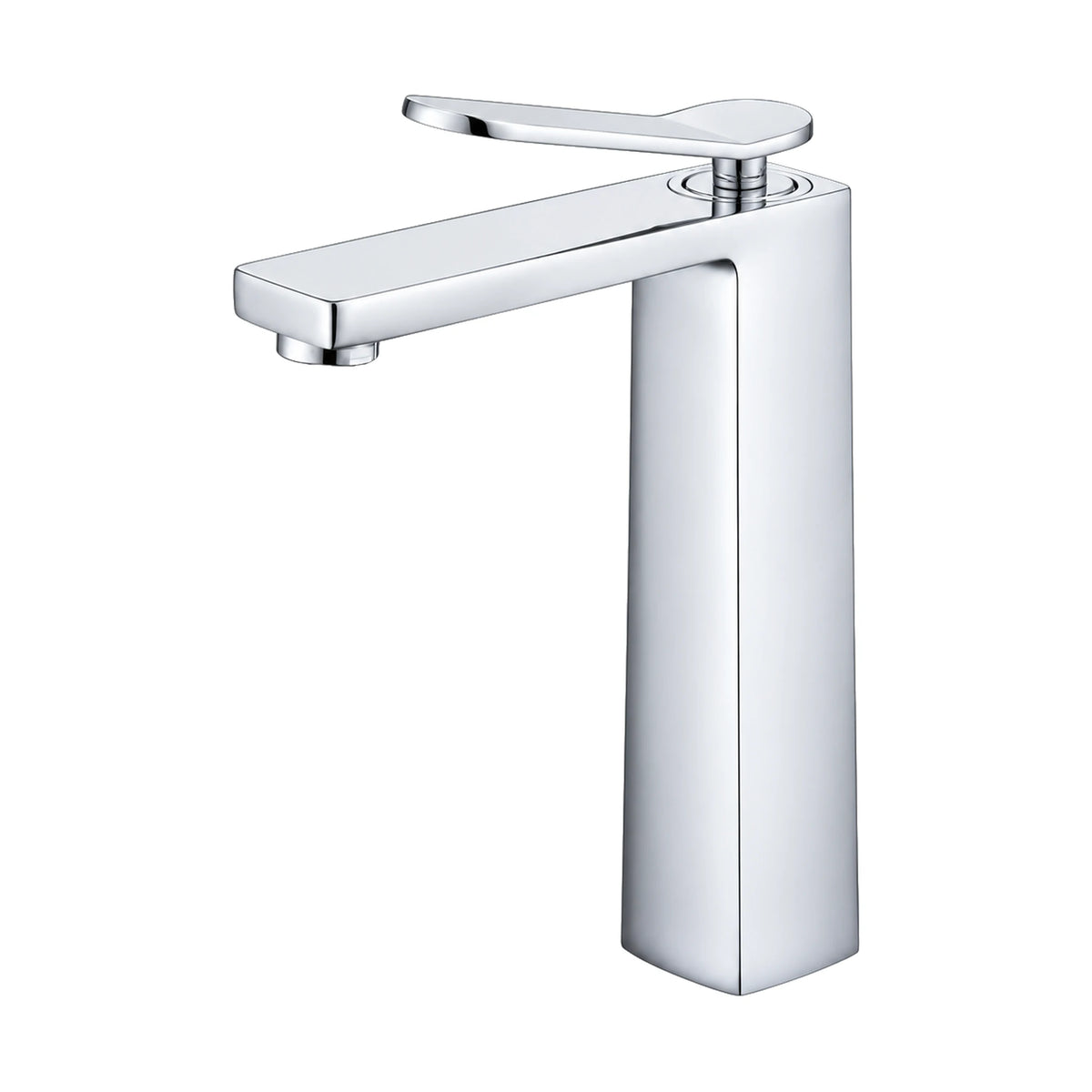 Chrome — Chrome tall square bathroom faucet widening to the base, with flat spout and paddle lever on a round collar — SANIKB DL-01 073-CP
