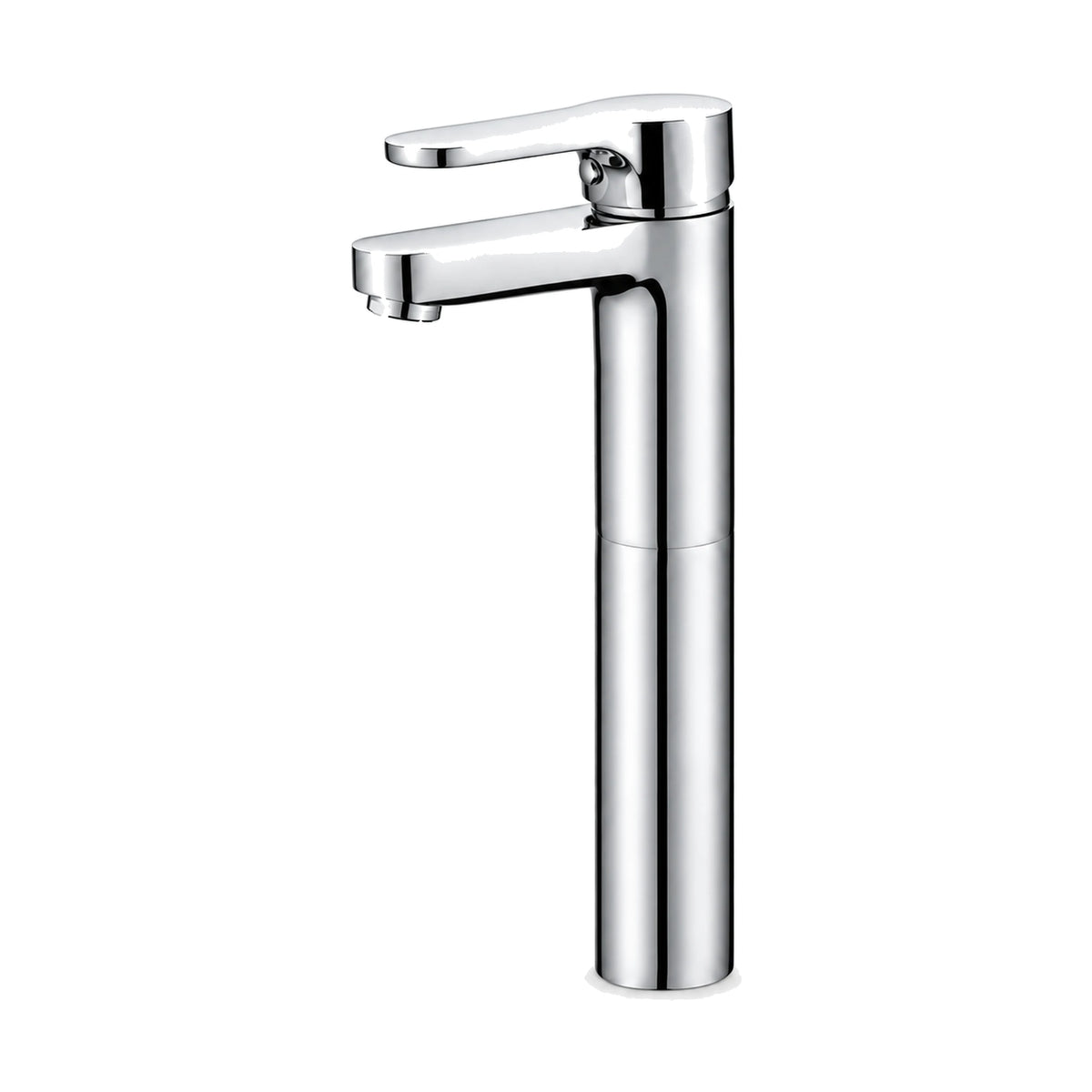 Chrome round pillar single hole bathroom faucet with flat straight spout and flat lever on a round cap, tall vessel height — SANIKB DL-01 062-CP