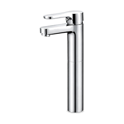 Chrome round pillar single hole bathroom faucet with flat straight spout and flat lever on a round cap, tall vessel height — SANIKB DL-01 062-CP