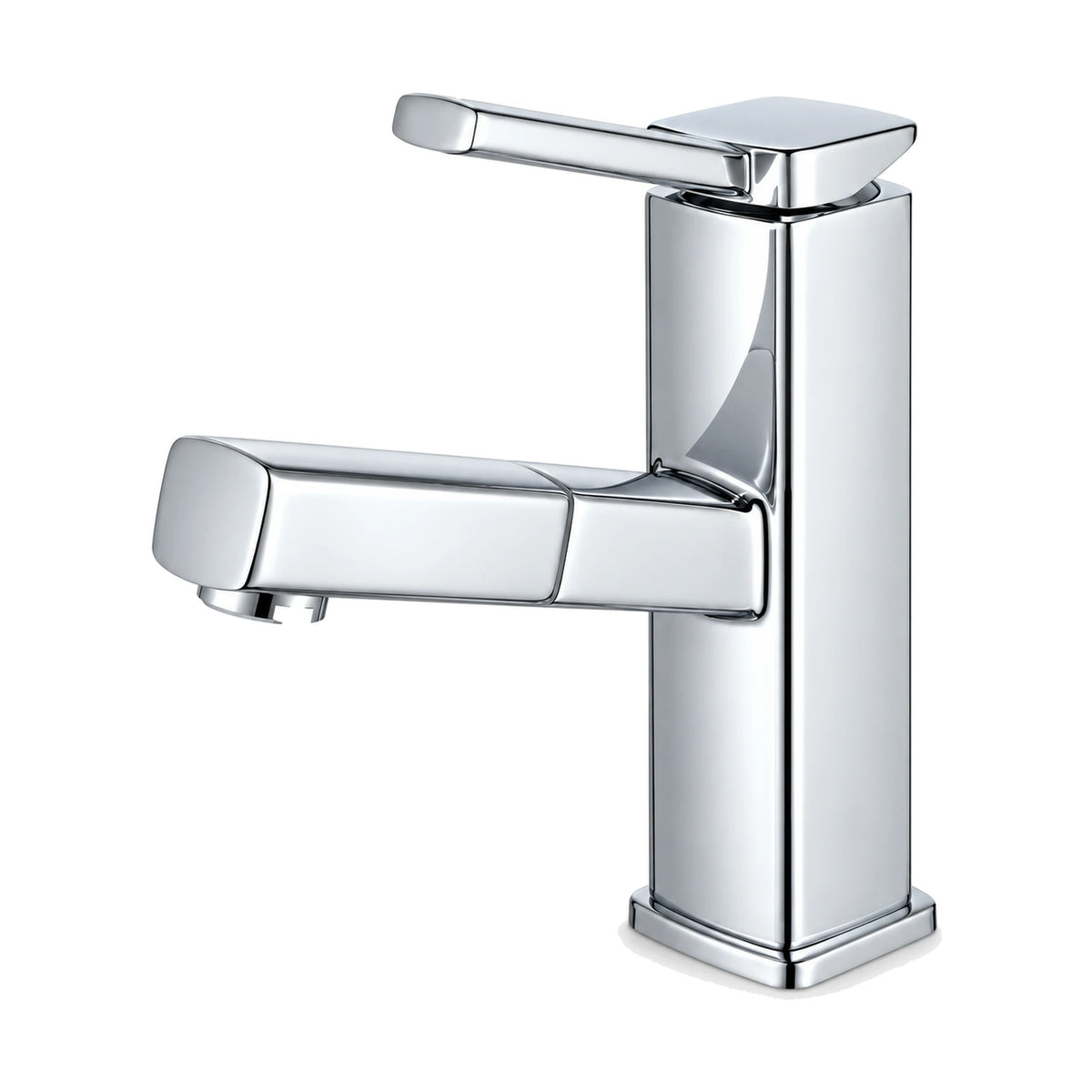 Matte black square bathroom faucet with rectangular pull-out spray spout and flat lever — SANIKB DL-01 011-CP