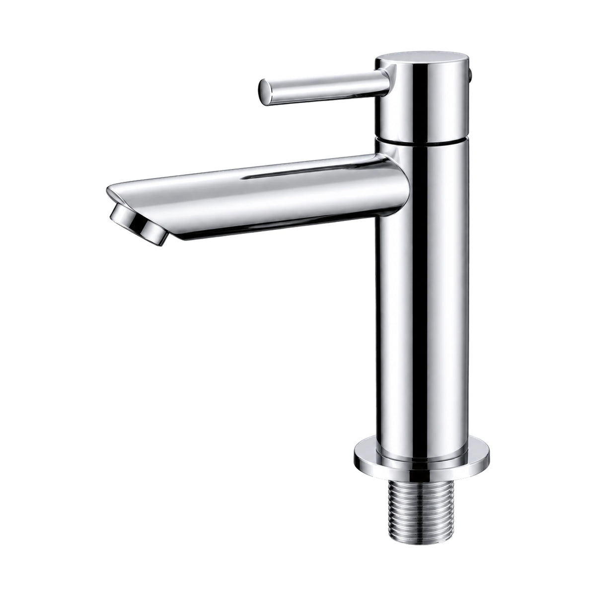Chrome cold water bathroom faucet with long flat spout, pin lever and flange ring near the base — SANIKB DL-02 303-CP