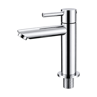 Chrome cold water bathroom faucet with long flat spout, pin lever and flange ring near the base — SANIKB DL-02 303-CP