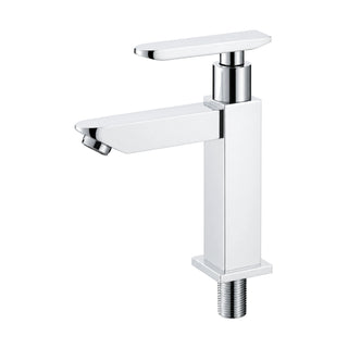 White and chrome square cold water bathroom faucet with flat square spout and flat lever — SANIKB DL-02 309-CW