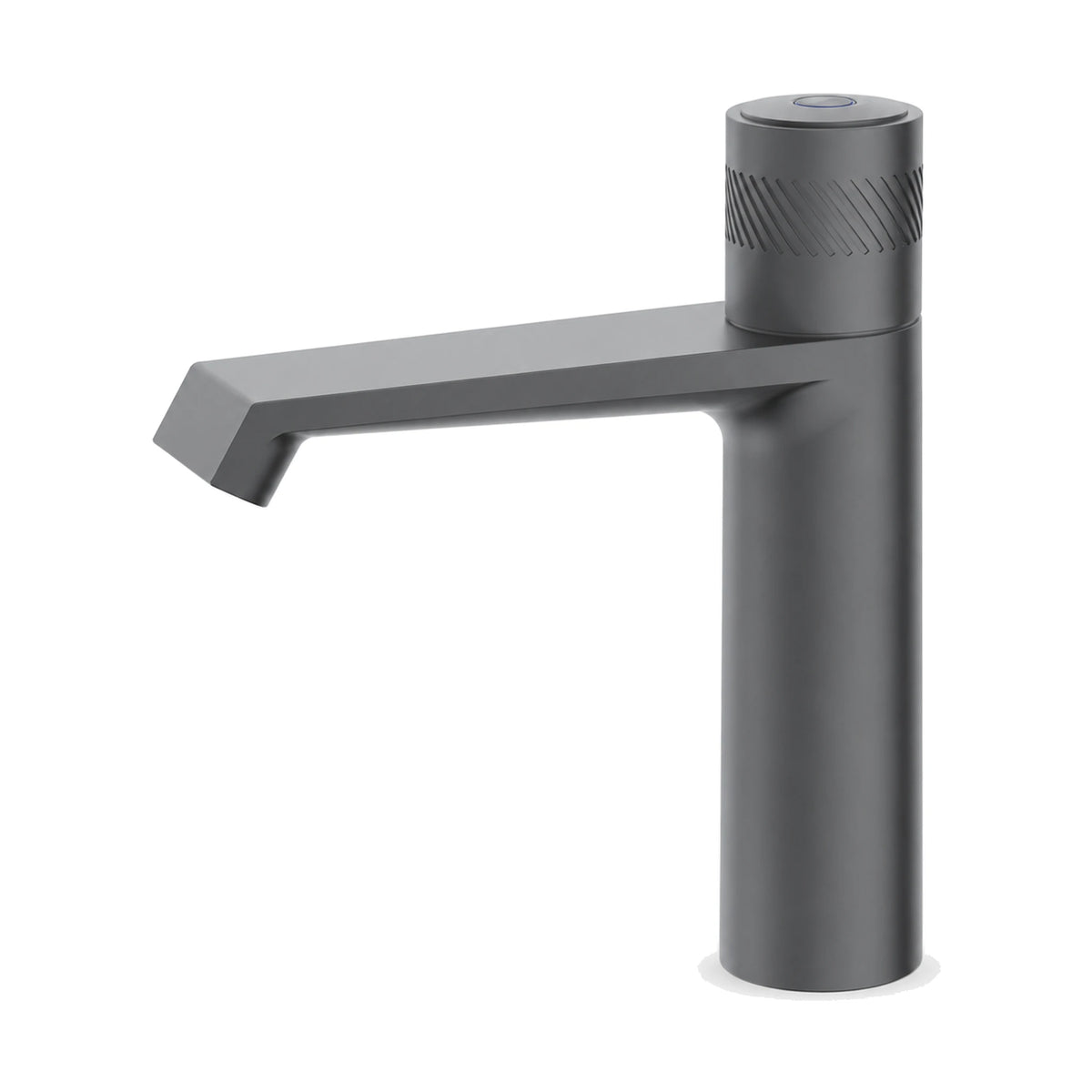 Gun Metal Grey — Matte black tall slim round bathroom faucet with knurled cap handle and angled flat spout — SANIKB DL-01 121-QH