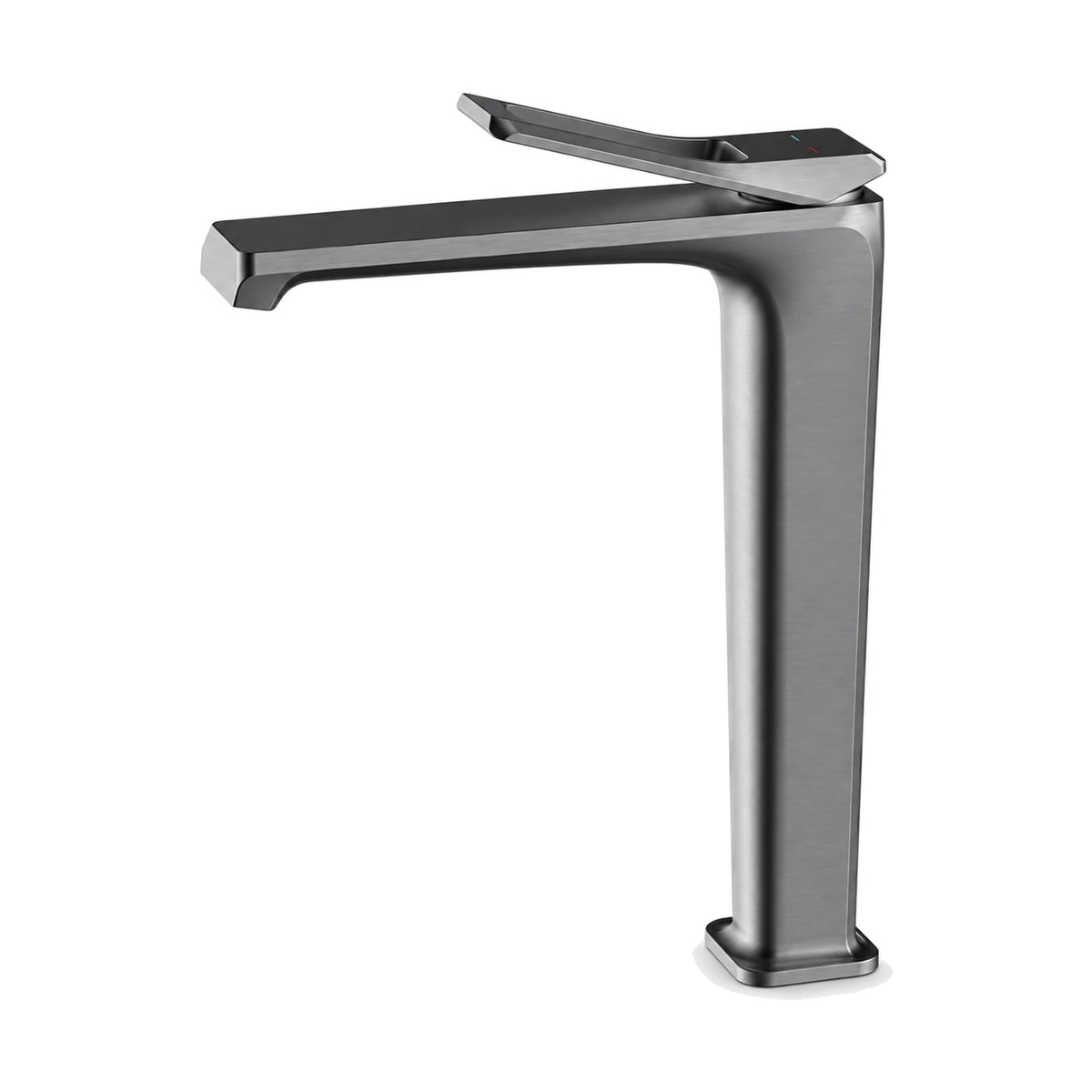 Gun Metal Grey — Matte black tapered square body bathroom faucet with open rectangular frame lever and flat angular spout, tall vessel height — SANIKB DL-01 135-QH