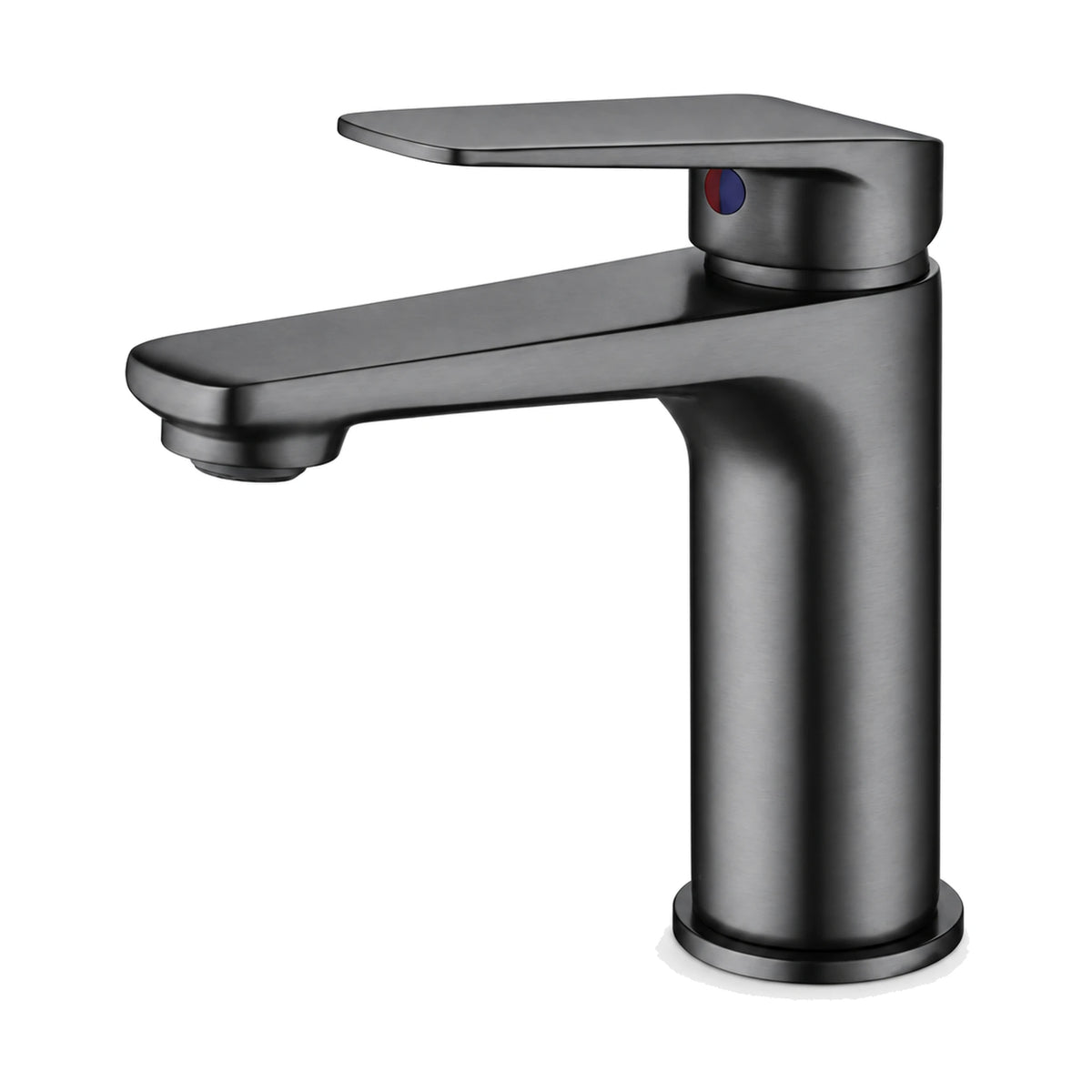 Gun Metal Grey tall slim round column bathroom faucet with thin flat straight spout and tapered paddle lever — SANIKB DL-01 076-QH