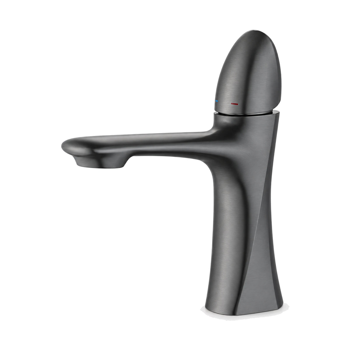 Gun Metal Grey — Matte black waisted bathroom faucet with bullet-shaped cap lever and thin tube spout with flared tip — SANIKB DL-01 128-QH