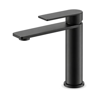 Matte black single hole bathroom faucet with round body, thin flat blade spout and flat blade lever — SANIKB B1018 01 31 2