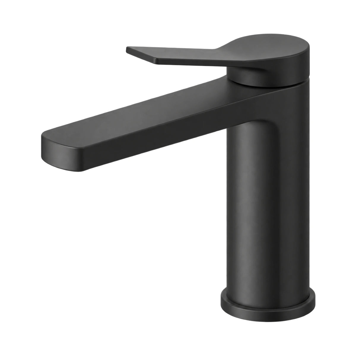 Matte black single hole bathroom faucet with curved blade lever, flat rectangular spout and round base — SANIKB B091 01 31 1