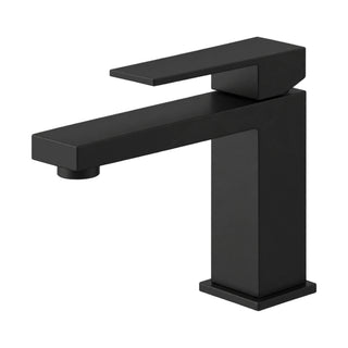 Matte black single hole bathroom faucet with square column body, flat rectangular spout and square lever — SANIKB B231 01 31 2