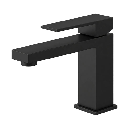 Matte black single hole bathroom faucet with square column body, flat rectangular spout and square lever — SANIKB B231 01 31 2