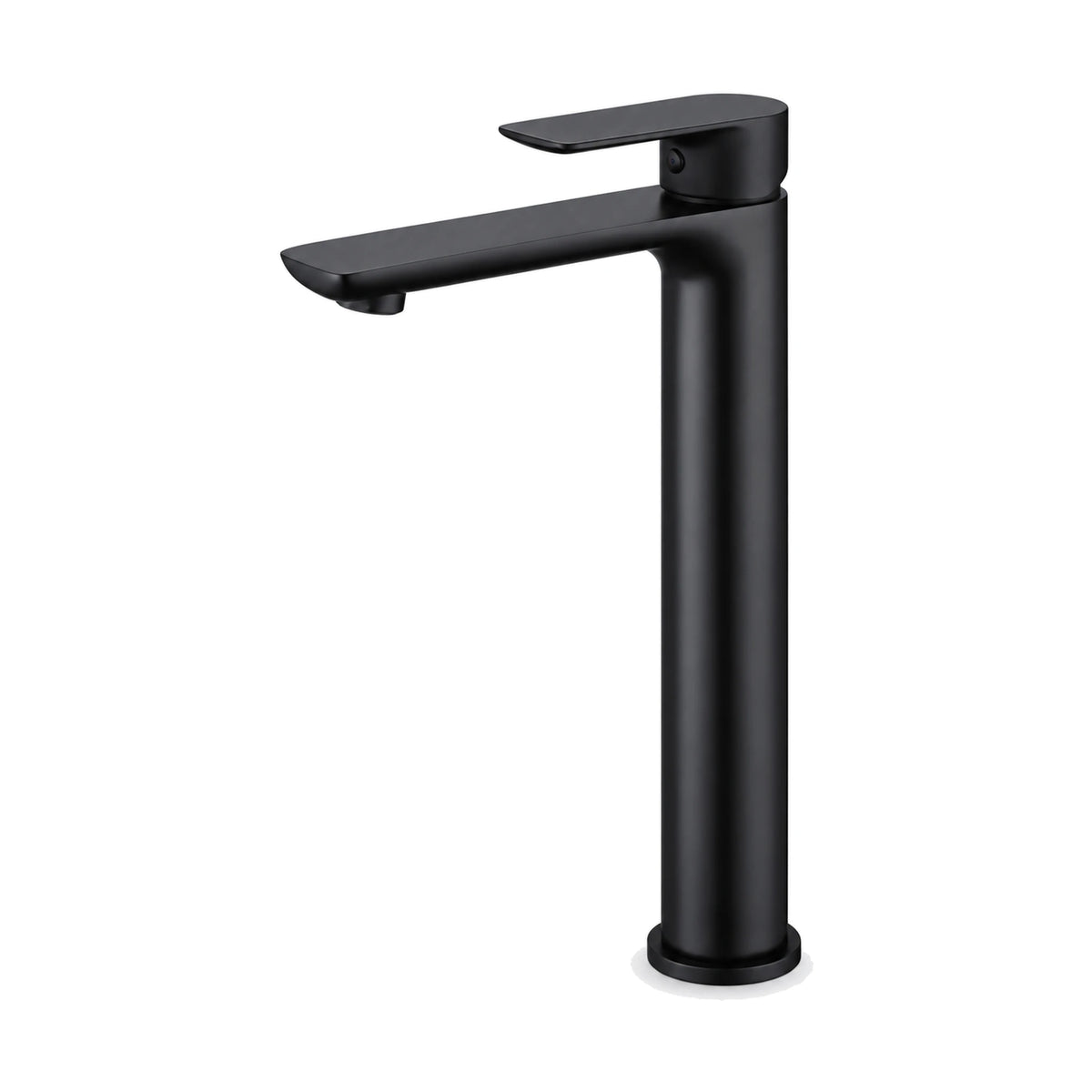 Matte Black tall round single hole bathroom faucet with flat blade lever and flat angular spout with rounded tip — SANIKB DL-01 069-BK