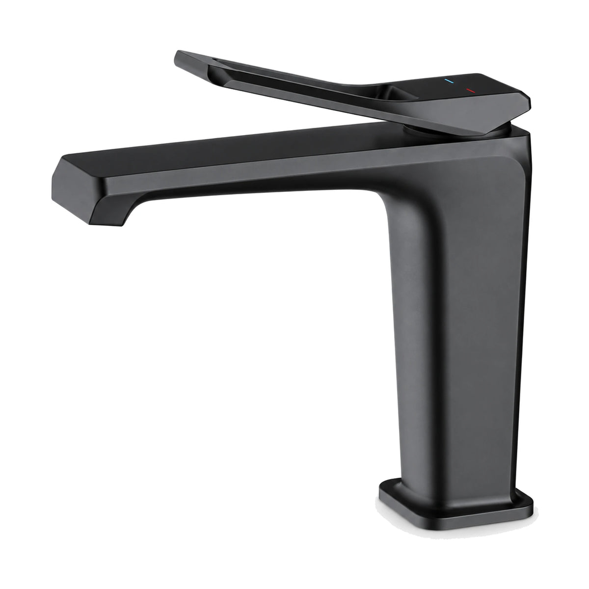 Matte Black — Matte black tapered square body bathroom faucet with open rectangular frame lever and flat angular spout — SANIKB DL-01 134-BK