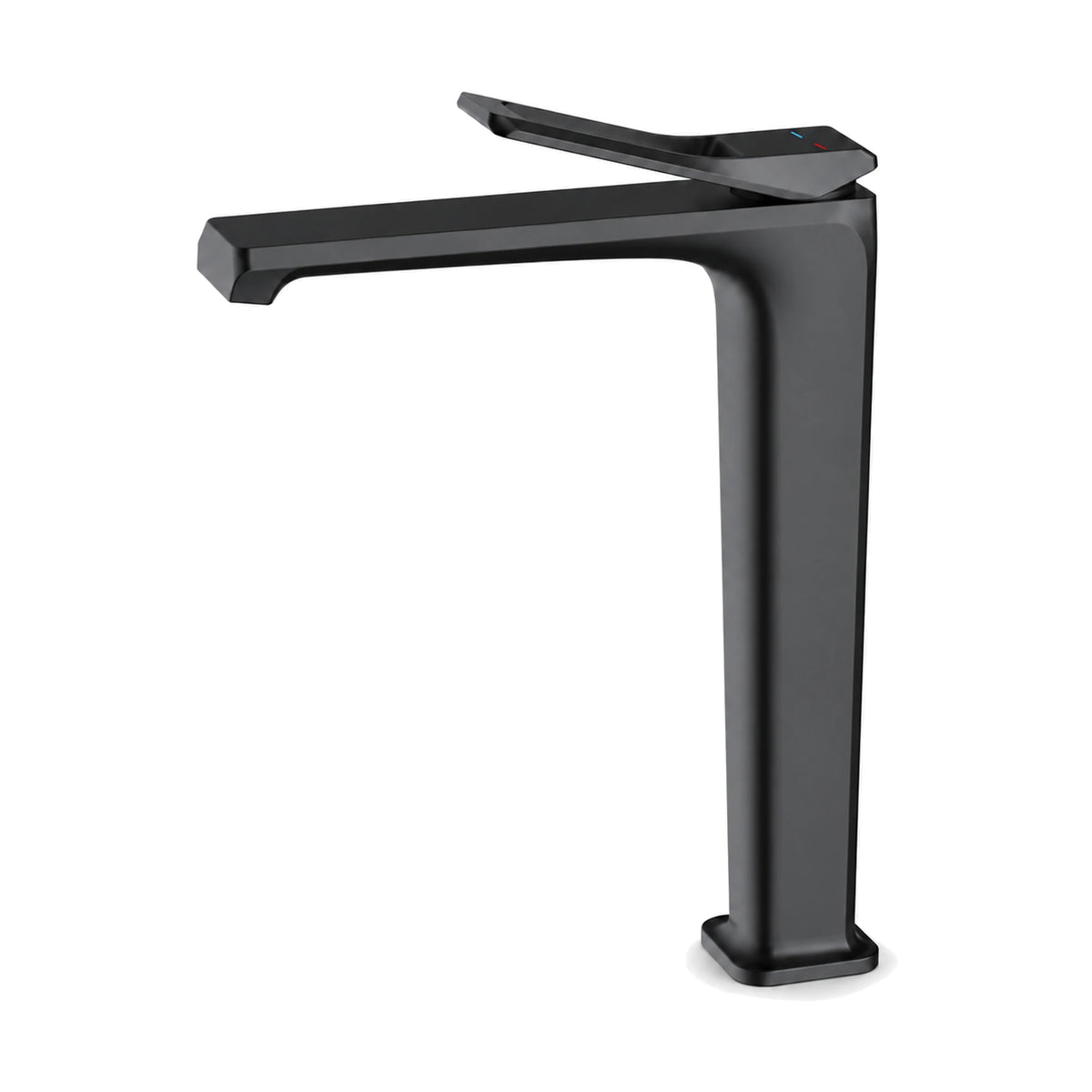 Matte Black — Matte black tapered square body bathroom faucet with open rectangular frame lever and flat angular spout, tall vessel height — SANIKB DL-01 135-BK