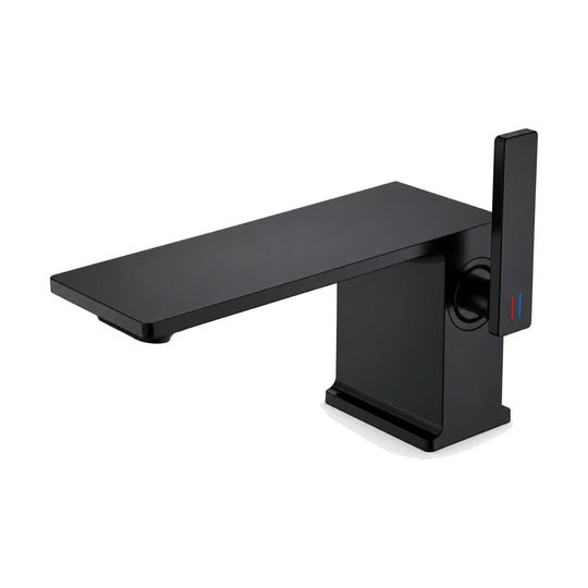 Matte Black — Matte black square block bathroom faucet with flat rectangular plate spout and upright side lever — SANIKB DL-01 628-BK
