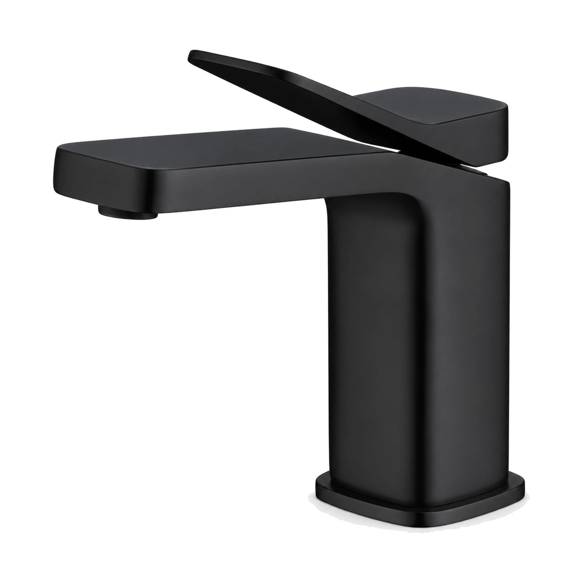 Matte Black — Matte black tall square slab body bathroom faucet with rounded corners, flat spout and wedge plate lever — SANIKB DL-01 072-BK