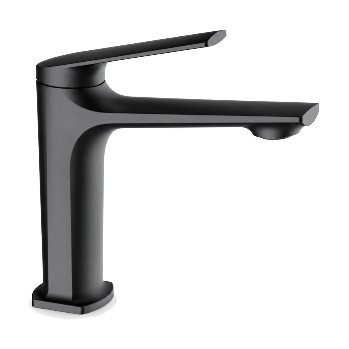 Matte Black — Matte black tall square-edged column bathroom faucet with long flat spout and thin flat top lever — SANIKB DL-01 119-BK