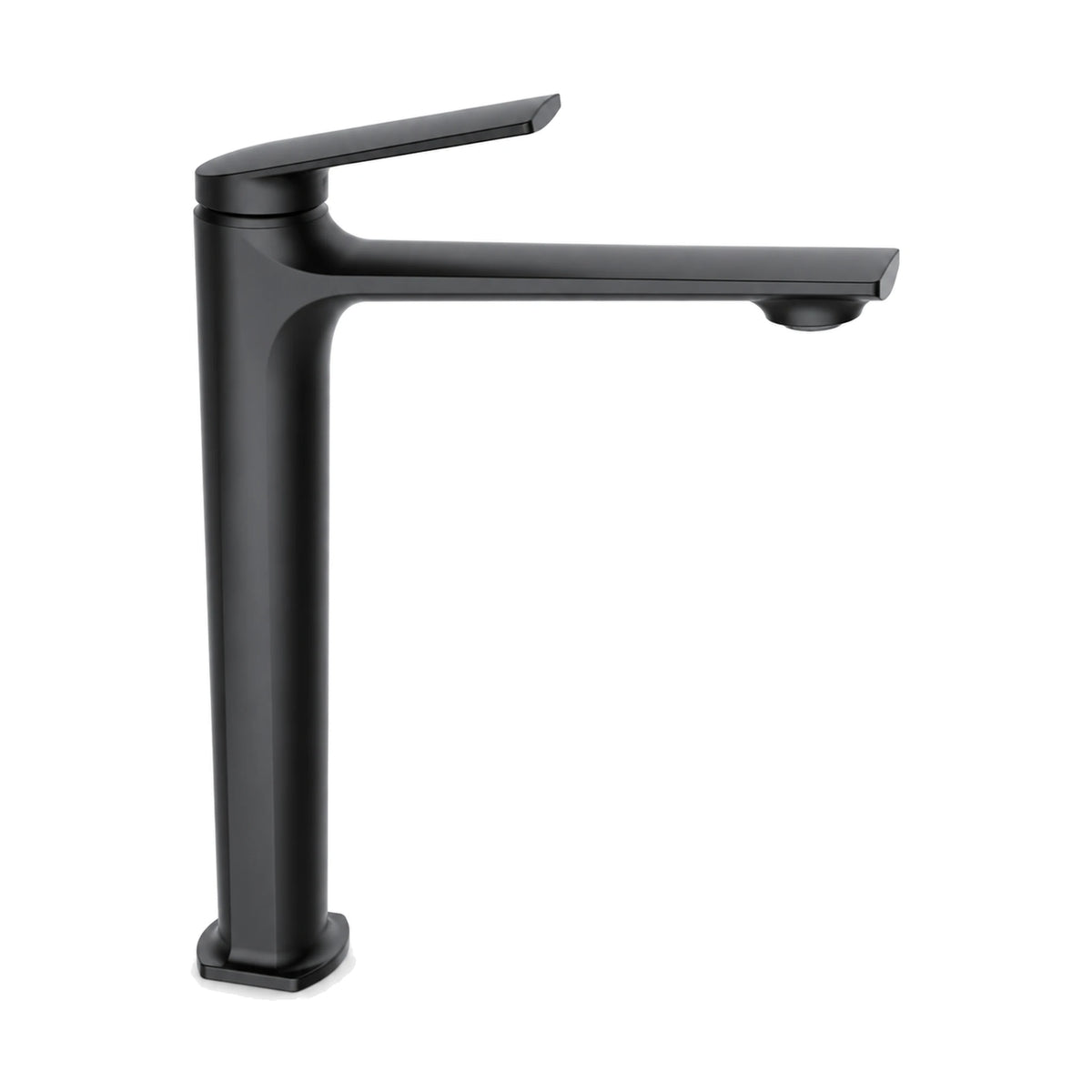 Matte Black — Matte black tall square-edged column bathroom faucet with long flat spout and thin flat top lever — SANIKB DL-01 118-BK