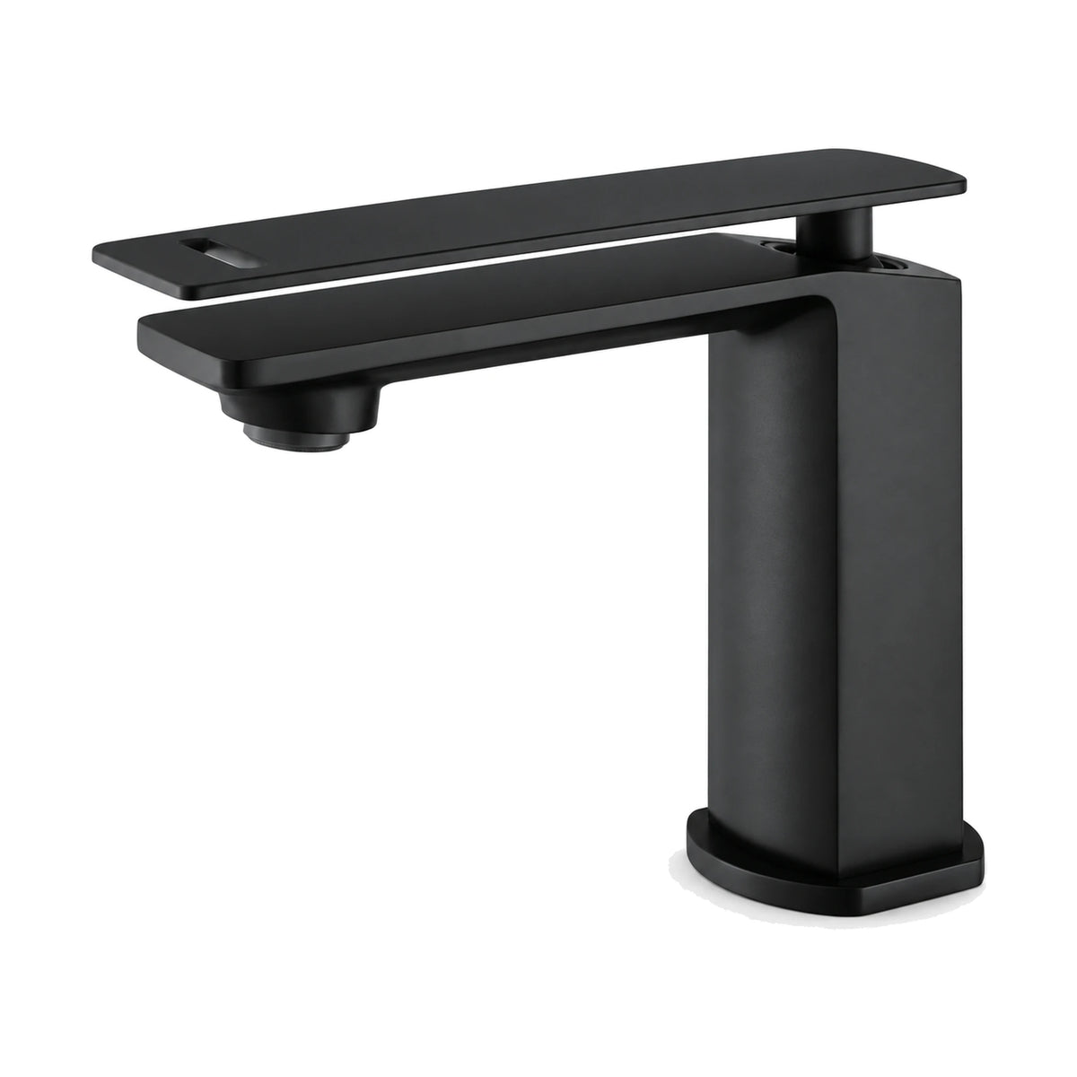 Matte Black — Matte black rectangular column bathroom faucet with thin plate spout and slotted flat plate lever above it — SANIKB DL-01 130-BK