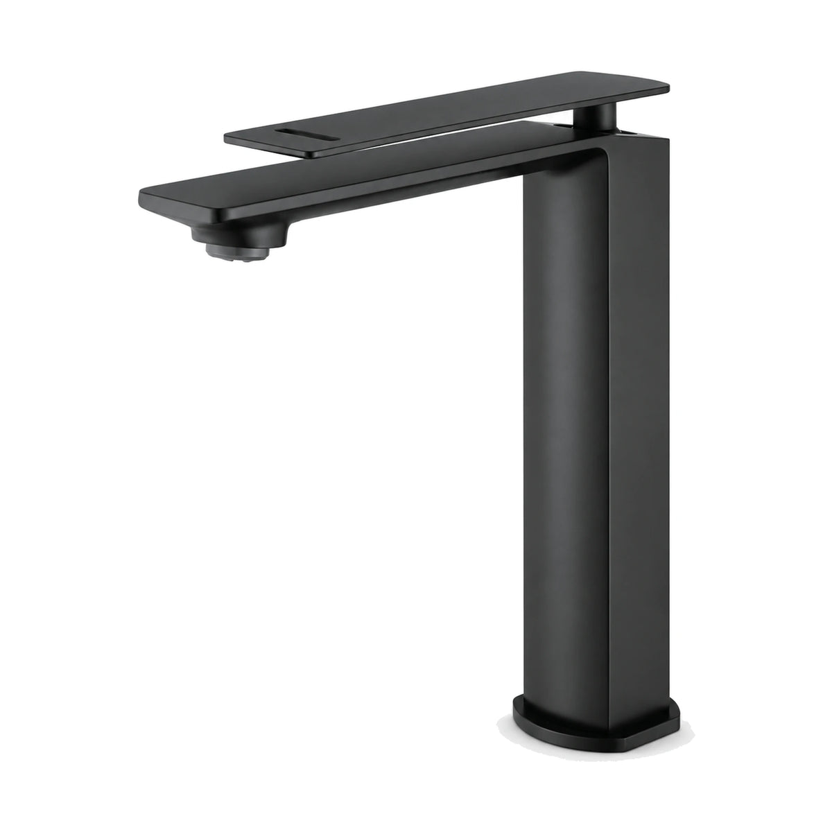 Matte Black — Matte black rectangular column bathroom faucet with thin plate spout and slotted flat plate lever above it, tall vessel height — SANIKB DL-01 131-BK