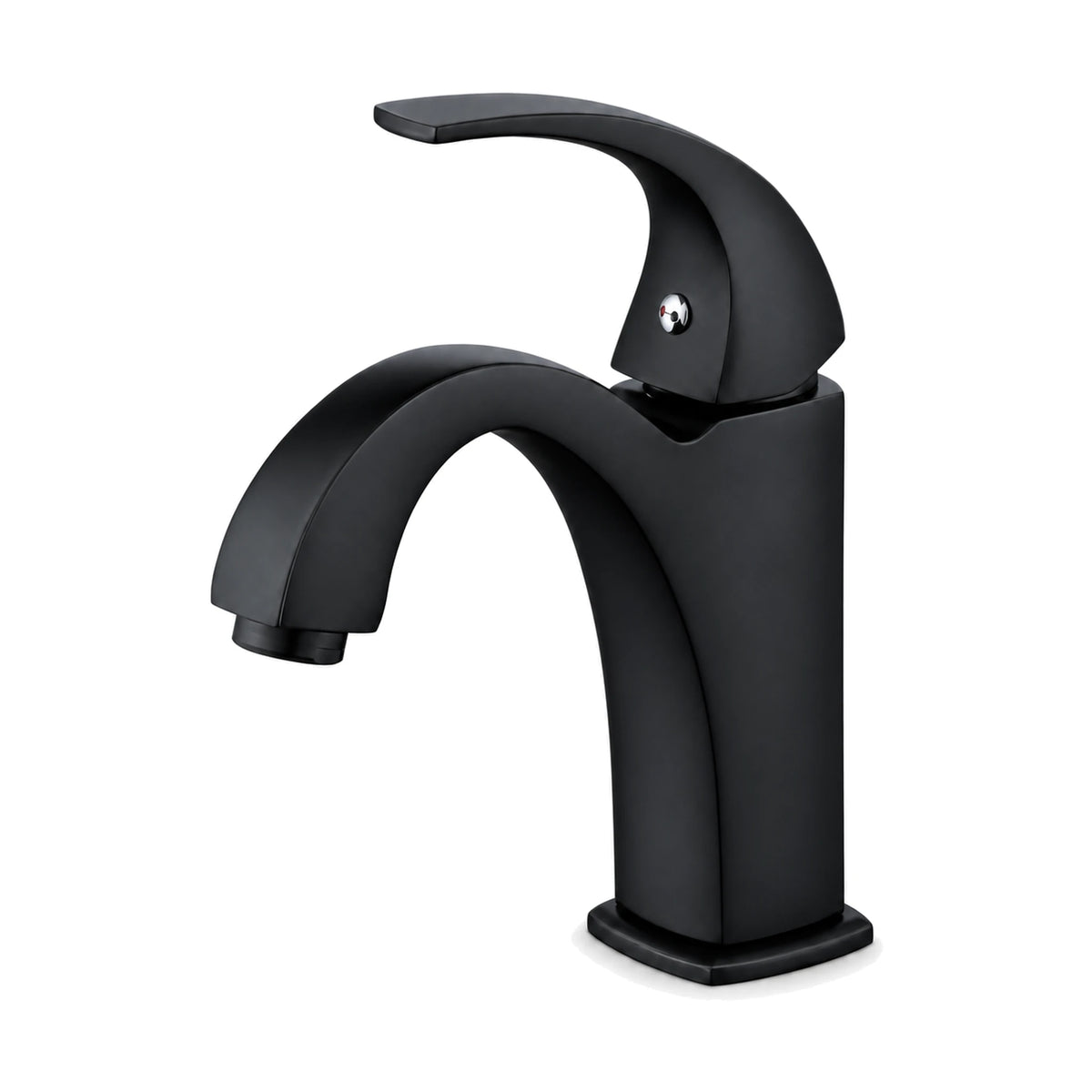 Matte Black — Matte black square body bathroom faucet with arched C-shaped spout and curved hook lever on top — SANIKB DL-01 019-BK