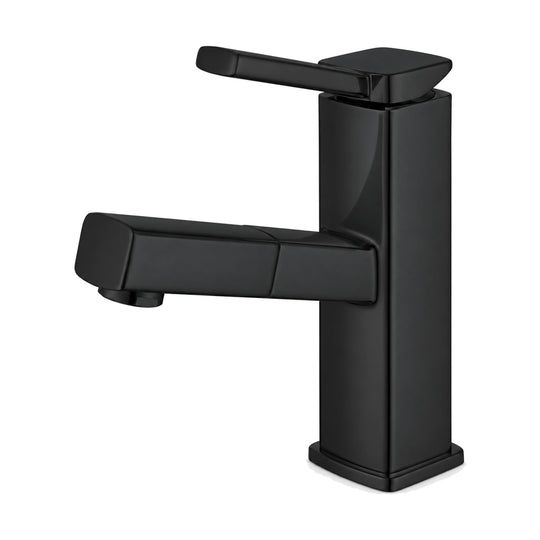 Matte Black — Matte black square bathroom faucet with rectangular pull-out spray spout and flat lever — SANIKB DL-01 011-BK
