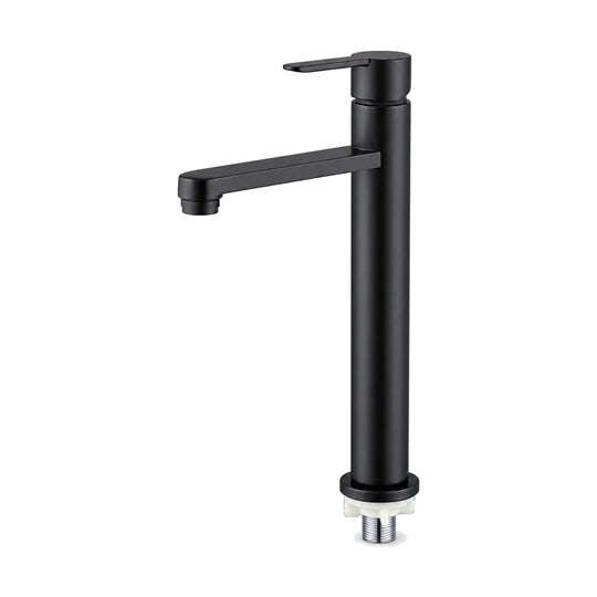 Matte Black — Matte black tall slim column cold water faucet with flat spout, downturned tip and pin lever — SANIKB DL-02 316-BK