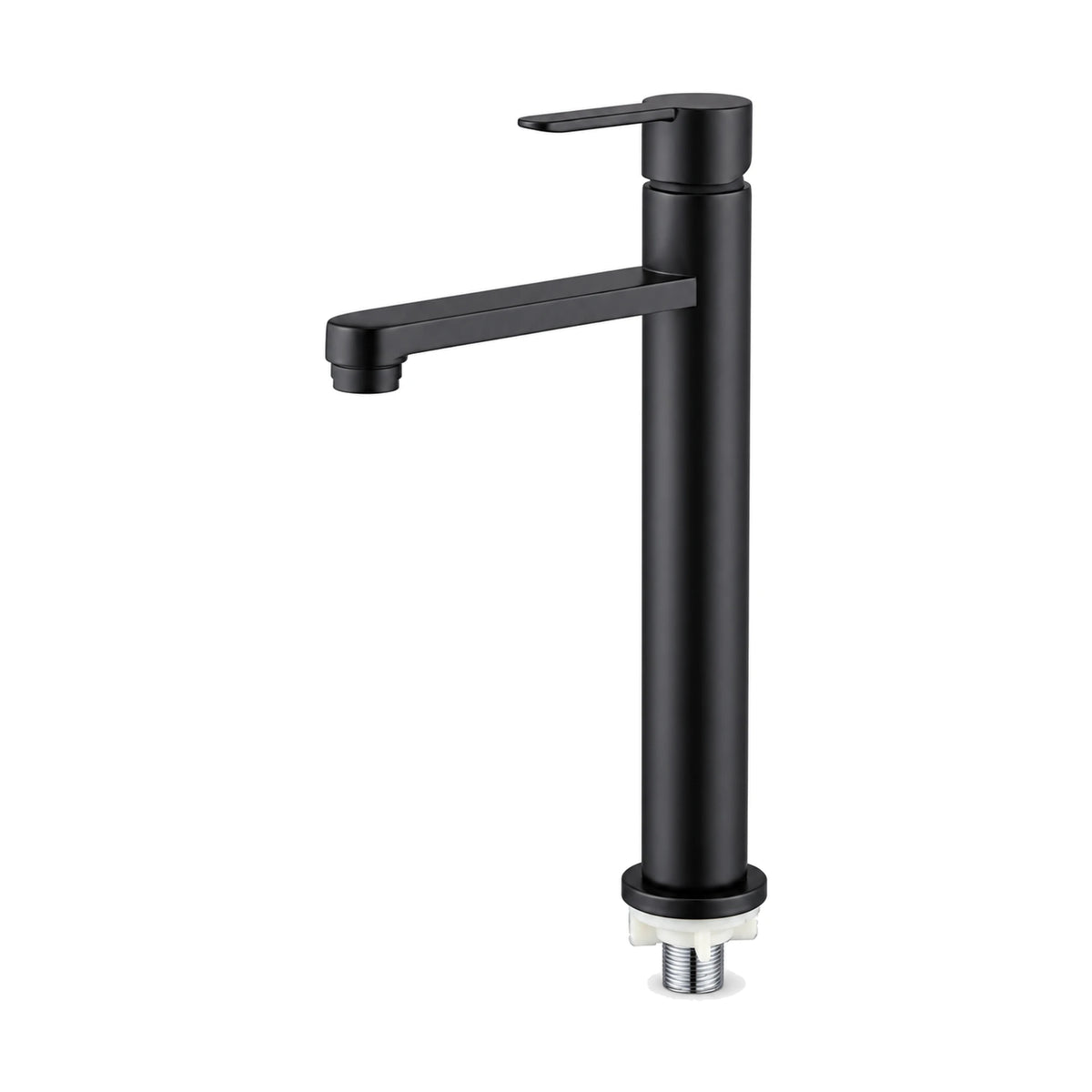 Matte Black — Matte black tall slim column cold water faucet with flat spout, downturned tip and pin lever — SANIKB DL-02 316-BK