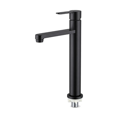 Matte Black — Matte black tall slim column cold water faucet with flat spout, downturned tip and pin lever — SANIKB DL-02 316-BK