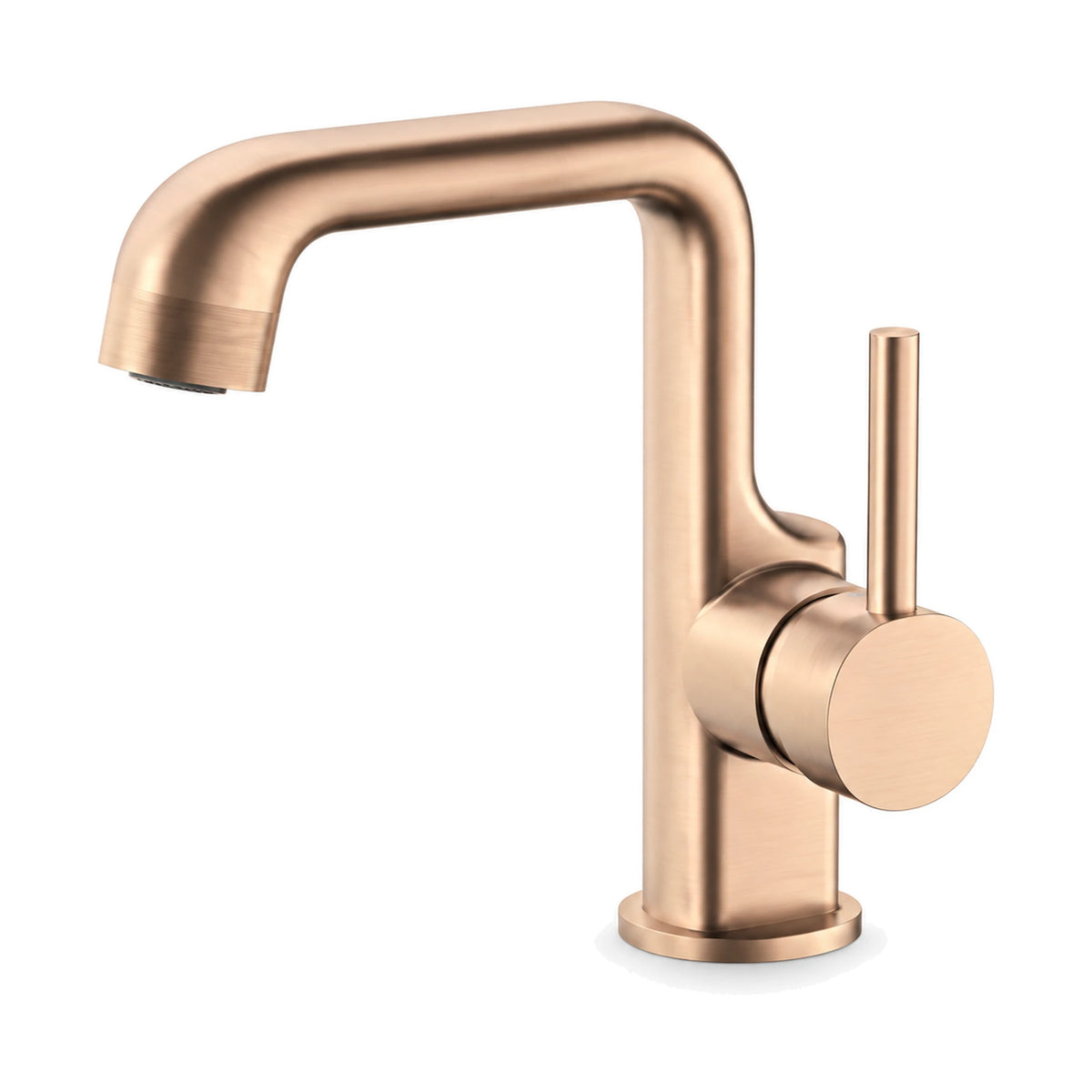 Rose gold single hole bathroom faucet with square-section L spout, plinth base and side hub pin lever — SANIKB B1017 01 36 1