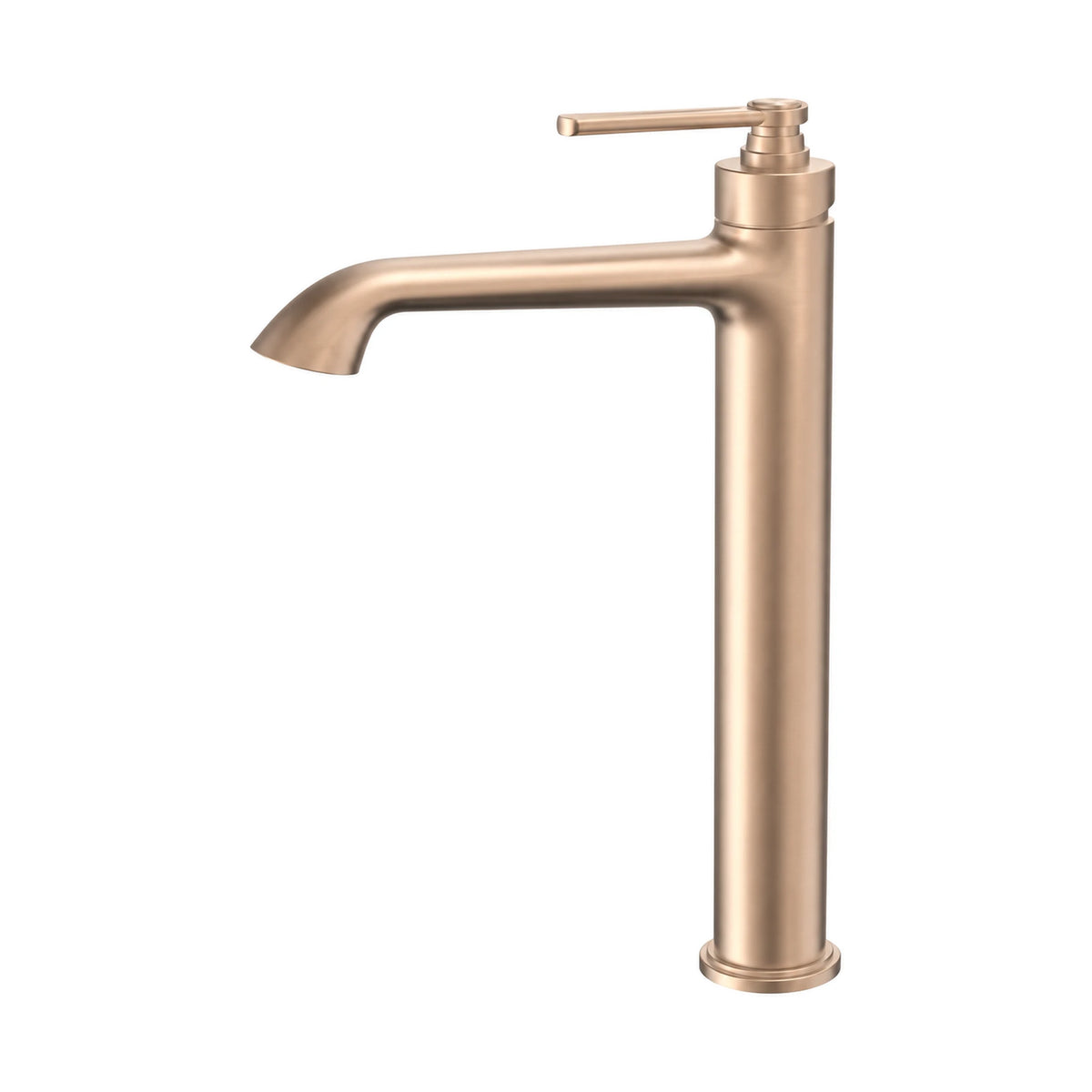 Rose gold single hole bathroom faucet with paddle lever on stepped cap and arched spout flaring at the tip, tall vessel height — SANIKB B1006A 02 36 1