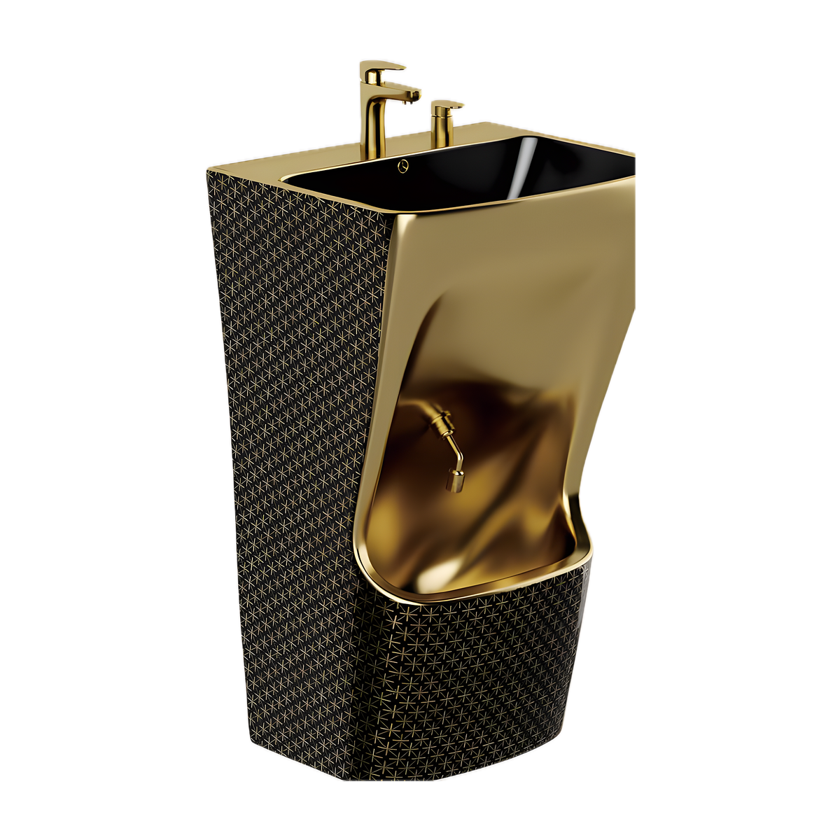 SANIKB SL-103 ceramic foot wash basin, black with gold decoration