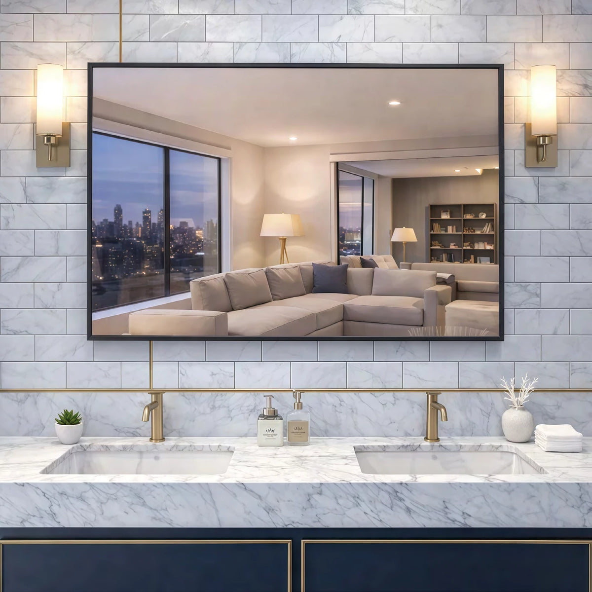 Slim Black Edge Rectangle LED Mirror — catalog detail view; BBL