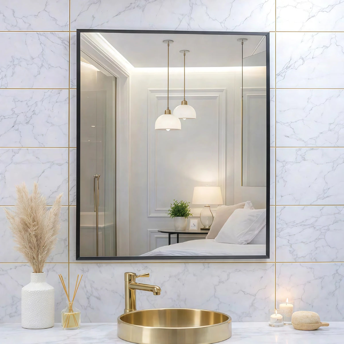 Slim Black Edge Rectangle LED Mirror — full product view; BBL